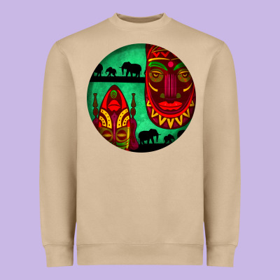 African Masks Round Earrings 3 Heavyweight Sweatshirt Designed By Bundleandbundleshop