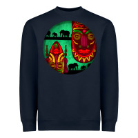 Navy african masks round earrings 3 Heavyweight Sweatshirt - BundleAndBundleShop