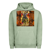 Pigment Oil Green first in last out firefighter Urban Hoodie - AdoDesignShop