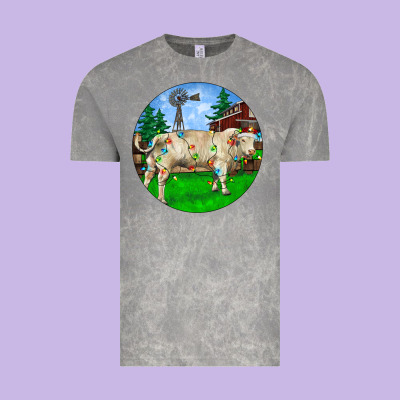 Christmas Charolais Bull And Barnyard Vintage Tee Designed By Ranaportraitstore