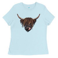 Baby Blue black highland cow Ladies Tee - RanaPortraitStore