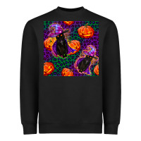 Black witchy cat and pumpkins seamless paternal Heavyweight Sweatshirt - BundleAndBundleShop