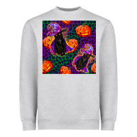 Heather Grey witchy cat and pumpkins seamless paternal Heavyweight Sweatshirt - BundleAndBundleShop