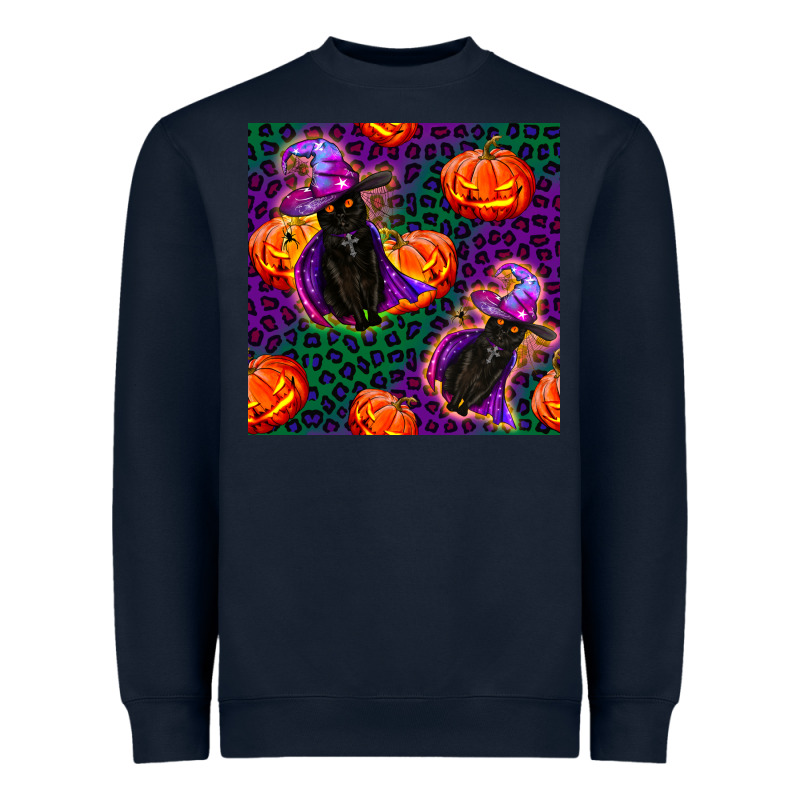 Witchy Cat And Pumpkins Seamless Paternal Heavyweight Sweatshirt by BundleAndBundleShop | Teevron