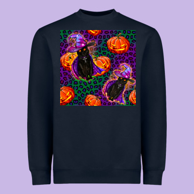 Witchy Cat And Pumpkins Seamless Paternal Heavyweight Sweatshirt Designed By Bundleandbundleshop