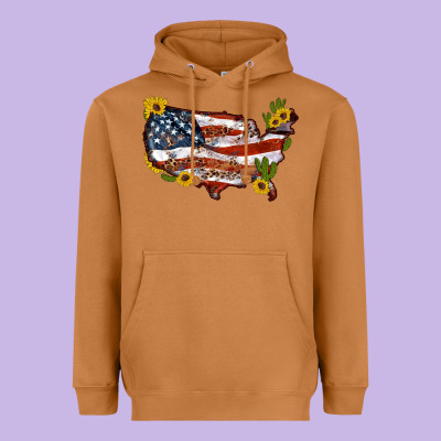 Usa Map With Sunflower And Cactus Heavyweight Hoodie Designed By Artiststas