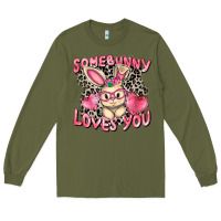 Army Green Somebunny loves you Easter Day Long Sleeve Tee - CowGirlArtShop