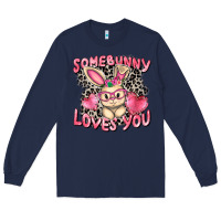 Navy Somebunny loves you Easter Day Long Sleeve Tee - CowGirlArtShop