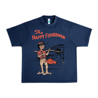 Navy Vintage The Happy Fisherman 2022 Fishing Mens Kids Urban Heavy Tee - minhPixels