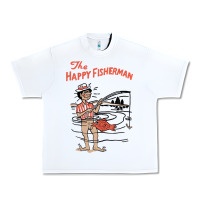 White Vintage The Happy Fisherman 2022 Fishing Mens Kids Urban Heavy Tee - minhPixels