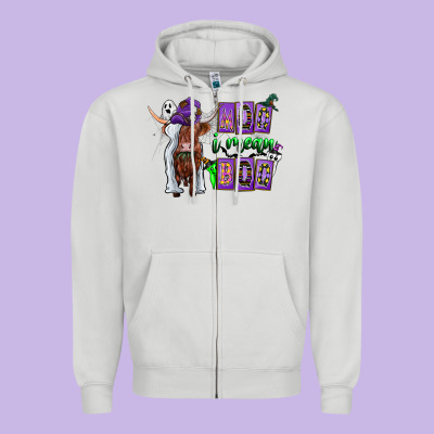 Moo I Mean Boo Zipper Hoodie Designed By Cowhidedigitalart