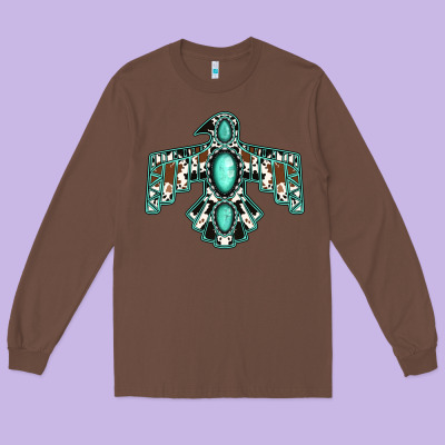 Cowhide Turquoise Thunderbird Long Sleeve Tee Designed By Jasminsmagicworld