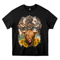 Black Western Heifer Cow with crosses Heavy Core Tee - LillyAllenDesigns