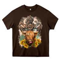 Chocolate Brown Western Heifer Cow with crosses Heavy Core Tee - LillyAllenDesigns