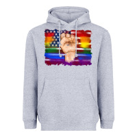 Heather Grey lgbtq flag and american flag with hand Heavyweight Hoodie - Artiststas