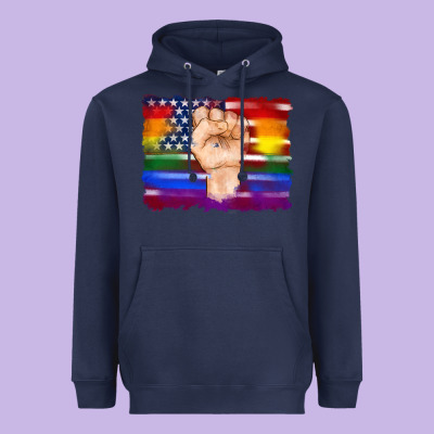 Lgbtq Flag And American Flag With Hand Heavyweight Hoodie Designed By Artiststas
