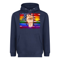 Navy lgbtq flag and american flag with hand Heavyweight Hoodie - Artiststas