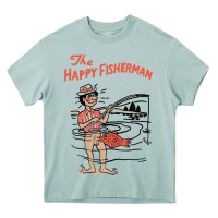 Arona Vintage The Happy Fisherman 2022 Fishing Mens Kids Heavy Core Tee - minhPixels