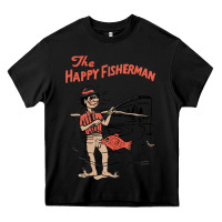 Black Vintage The Happy Fisherman 2022 Fishing Mens Kids Heavy Core Tee - minhPixels