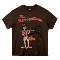 Chocolate Brown Vintage The Happy Fisherman 2022 Fishing Mens Kids Heavy Core Tee - minhPixels