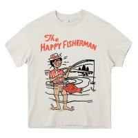 Cream Vintage The Happy Fisherman 2022 Fishing Mens Kids Heavy Core Tee - minhPixels