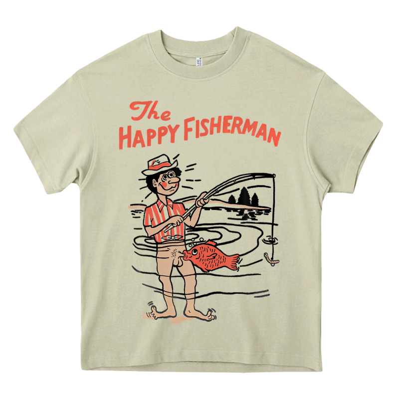 Vintage The Happy Fisherman 2022 Fishing Mens Kids Heavy Core Tee by minhPixels | Teevron