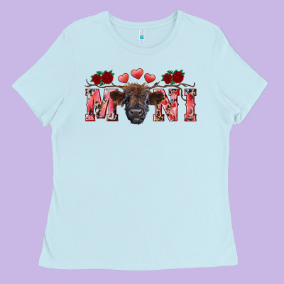 Valentine's Day Mini Black Highland Calf Ladies Tee Designed By Ranaportraitstore