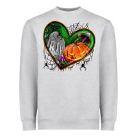 Heather Grey halloween heart with pumpkin Heavyweight Sweatshirt - BundleAndBundleShop