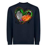 Navy halloween heart with pumpkin Heavyweight Sweatshirt - BundleAndBundleShop