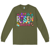 Army Green He is risen indeed Happy Easter Day Long Sleeve Tee - HowdyJamesFarm