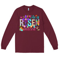 Burgundy He is risen indeed Happy Easter Day Long Sleeve Tee - HowdyJamesFarm