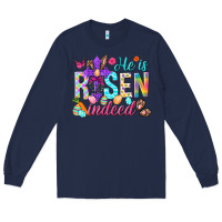Navy He is risen indeed Happy Easter Day Long Sleeve Tee - HowdyJamesFarm