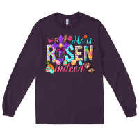 Plum He is risen indeed Happy Easter Day Long Sleeve Tee - HowdyJamesFarm