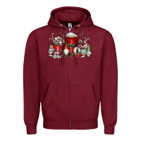 Burgundy Christmas Coffee Drink Zipper Hoodie - CowhideDigitalArt