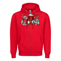 Red Christmas Coffee Drink Zipper Hoodie - CowhideDigitalArt