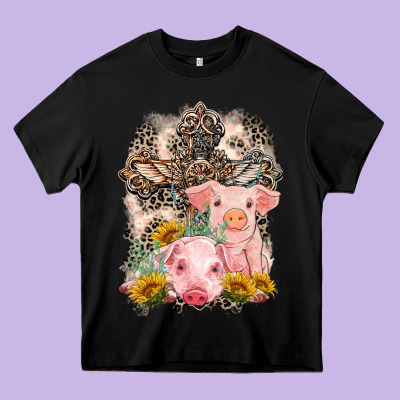 Western Pigs With Crosses Heavy Core Tee Designed By Lillyallendesigns