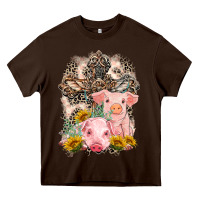 Chocolate Brown Western Pigs with Crosses Heavy Core Tee - LillyAllenDesigns