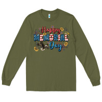 Army Green Happy memorial day 4th of july Long Sleeve Tee - CowGirlArtShop