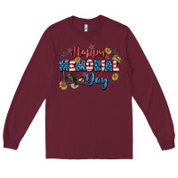 Burgundy Happy memorial day 4th of july Long Sleeve Tee - CowGirlArtShop