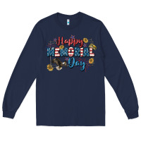 Navy Happy memorial day 4th of july Long Sleeve Tee - CowGirlArtShop