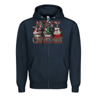 Navy Merry Christmas Zipper Hoodie - CowhideDigitalArt