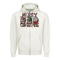 Oatmeal Heather Merry Christmas Zipper Hoodie - CowhideDigitalArt