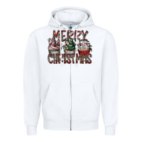 White Merry Christmas Zipper Hoodie - CowhideDigitalArt