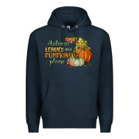 Navy autumn leaves and pumpkins please Premium Hoodie - BundleAndBundleShop