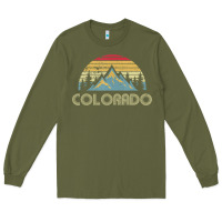 Army Green Colorado Retro Vintage Mountains Nature Hiking Long Sleeve Tee - minhPixels