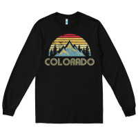 Black Colorado Retro Vintage Mountains Nature Hiking Long Sleeve Tee - minhPixels