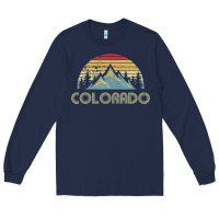Navy Colorado Retro Vintage Mountains Nature Hiking Long Sleeve Tee - minhPixels