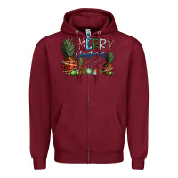 Burgundy Merry Christmas Zipper Hoodie - CowhideDigitalArt