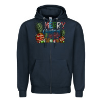 Navy Merry Christmas Zipper Hoodie - CowhideDigitalArt