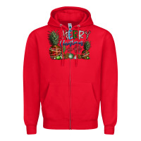 Red Merry Christmas Zipper Hoodie - CowhideDigitalArt